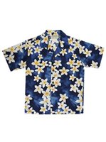 Royal Hawaiian Creations Plumeria Blue Cotton Boys Hawaiian Shirt