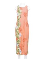 Hilo Hattie Orchid Panel New Coral Rayon Piping Neck Long Dress