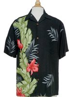 Hilo Hattie Orchid Panel Black Rayon Men's Aloha Shirt
