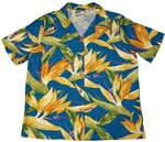 Paradise Found Watercolor Bird of Paradise Blue Rayon Women's Hawaiian Shirt