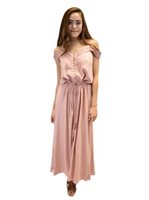 Angels by the Sea Off-Shoulder with Embroidery Pink Rayon Lily Long Dress