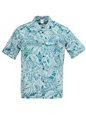 Plumeria Teal Poly Cotton Men&#39;s Open Collar Hawaiian Shirt
