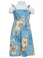 Anuenue Hibiscus Trend Blue Cotton Girls Hawaiian Summer Dress