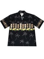 Ky's Hawaiian Tiki Black Cotton Men's Hawaiian Shirt