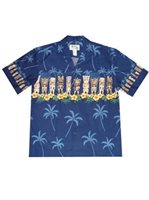 Ky's Hawaiian Tiki Navy Cotton Men's Hawaiian Shirt
