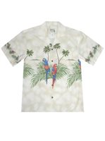 Ky's Parrot On The Beach White Cotton Men's Hawaiian Shirt
