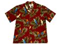Ky&#39;s Parrot on Leaf Red Cotton Men&#39;s Hawaiian Shirt