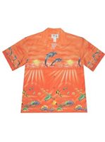 Ky's Under The Sea Paradise Orange Cotton Men's Hawaiian Shirt