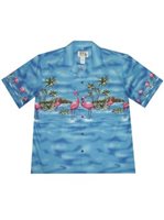 Ky's Flamingo Border Design Navy Blue Cotton Men's Hawaiian Shirt