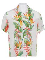 Hilo Hattie Bird of Paradise Panel Beige Rayon Men's Hawaiian Shirt