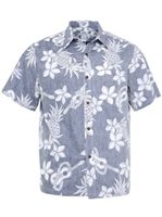 Two Palms Ukulele Navy Cotton Men's Reverse Printing Hawaiian Shirt