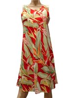 Paradise Found Heliconia Red Rayon Hawaiian A-Line Tank Short Dress