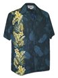 Pacific Legend Tropical Plant Panel Navy Cotton Men&#39;s Hawaiian Shirt