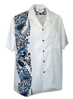 Pacific Legend Honu Panel White Cotton Men's Hawaiian Shirt