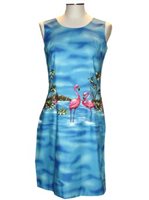 Ky's Flamingo Border Design Navy Blue Cotton Tank Dress