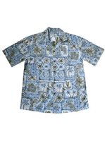 Ky's Vintage Outrigger  Blue Cotton Men's Hawaiian Shirt