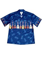 Ky's Ukulele Collection   Navy Blue Cotton Poplin Men's Hawaiian Shirt