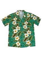 Ky's Hibiscus Panel Green Cotton Women's Hawaiian Shirt