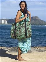 Nani Island Pineapple Line Brown&Green Hawaiian Big Tote Bag with Zipper