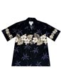 Ky&#39;s Hibiscus Row  Black Cotton Poplin Men&#39;s Hawaiian Shirt