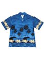 Ky&#39;s Palm Tree Silhoutte Navy Blue Cotton Poplin Men&#39;s Hawaiian Shirt