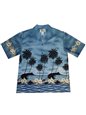 Ky&#39;s Palm Tree Silhoutte Blue Cotton Poplin Men&#39;s Hawaiian Shirt