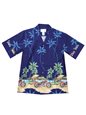 Ky&#39;s Motorcycle Beach Navy Blue Cotton Poplin Men&#39;s Hawaiian Shirt