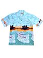 Ky&#39;s Sunset Cruising Green Cotton Poplin Men&#39;s Hawaiian Shirt