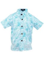 Coral of the Sea White Fern Aqua Blue Polyester Boy's Hawaiian Shirt