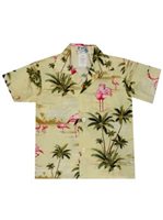 Ky's Flamingo Fever Yellow Cotton Poplin Boy's Hawaiian Shirt