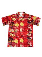 Ky's Classic Discovery Red Cotton Poplin Boy's Hawaiian Shirt