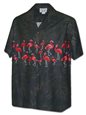Pacific Legend Tropical Flamingo Black Cotton Men&#39;s Hawaiian Shirt