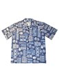 Ky&#39;s Traditional Tapa Navy Blue Cotton Poplin Men&#39;s Hawaiian Shirt
