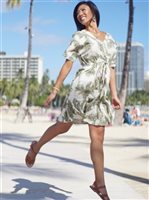 Angels by the Sea Palm Tree Leaves Olive Rayon Short Dress