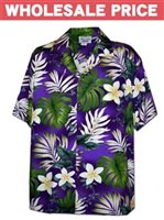 [Wholesale] Pacific Legend Plumeria & Monstera Purple Cotton Men's Hawaiian Shirt