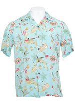 Two Palms Vintage Aloha Teal Rayon Men's Hawaiian Shirt