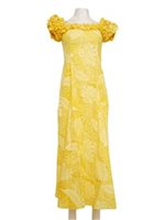 Anuenue Monstera Canary Poly Cotton Frill Puff Sleeve Long Dress