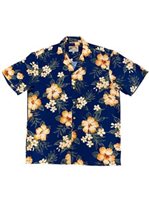 Paradise Found Hibiscus Garden Navy Rayon Men's Hawaiian Shirt