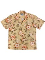 Paradise Found Hibiscus Garden Peach Rayon Men's Hawaiian Shirt