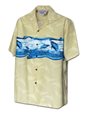 Pacific Legend Whales Khaki Cotton Men&#39;s Hawaiian Shirt