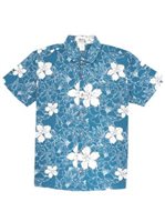 Ky's Kailua Hibiscus Blue Cotton  Men's Slim Fit Hawaiian Shirt