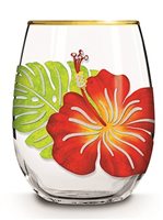 Island Heritage Floral Monstera Stemless Wine Glass