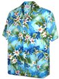 Pacific Legend Mala Tiare Blue Cotton Men&#39;s Hawaiian Shirt