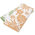 Kalama Collection Ulu & Hibiscus Green & Orange Hawaiian Poly Microfiber Kitchen Towel 2 piece Set 16"x 24"