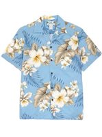 Two Palms Hibiscus Trend Light Blue Cotton Men's Open Collar Hawaiian Shirt