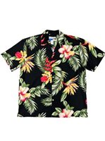 Waimea Casuals Orchid Paradise Black Cotton Men's Hawaiian Shirt