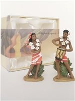 Drummer Boy & Graceful Dancer Fine Porcelain Hawaiian Miniature Ceramic Figurine Set