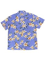 Paradise Found Star Orchid  Periwinkle Rayon Men's Hawaiian Shirt