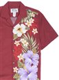 Ky&#39;s Purple Aloalo Flower Burgandy Red Cotton Poplin Men&#39;s Hawaiian Shirt
