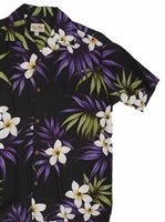 Royal Hawaiian Creations Plumeria Black Rayon Men's Hawaiian Shirt